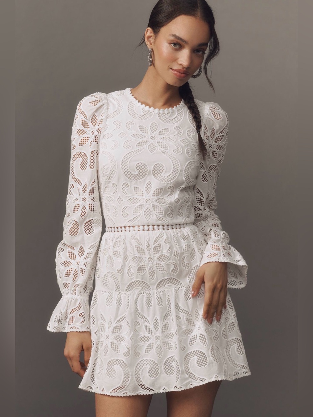 Nwt Saylor White Lace Long-Sleeve Mini Dress